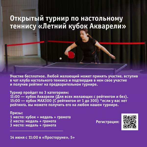 Открытый турнир по настольному теннису «Летний кубок Акварели»